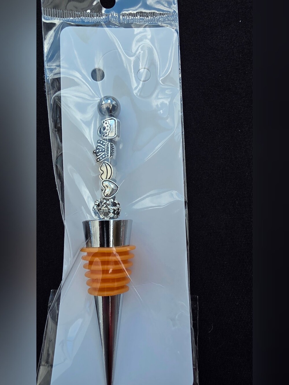 Handcrafted Silver and Orange Decorative Wine Bottle Stopper